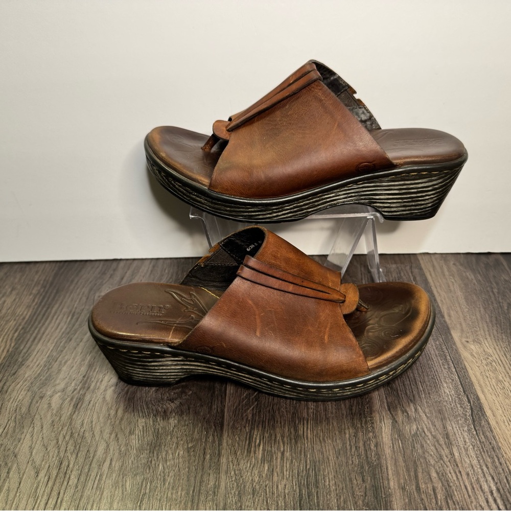 🔥Born Hanita Leather Wedge Thong Clog Sandals Women's Size 6 Brown
